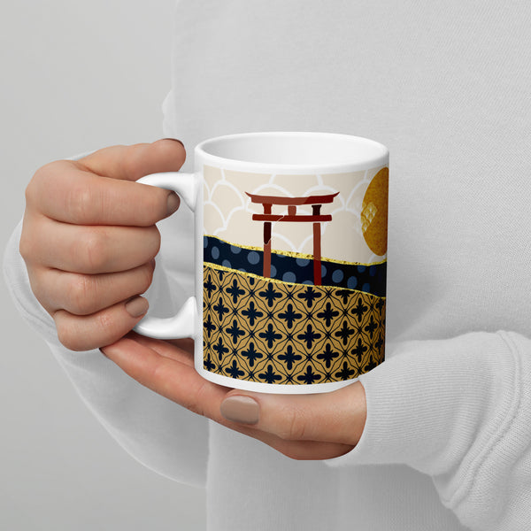 11oz Ceramic Mug - Sunrise with Mount Fuji and Red Torii Gate (Shipping Included)
